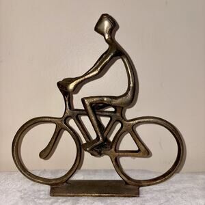 Modern Iron Metal Sculpture Figure of Cyclist Bike Bicycle Home Decor EUC